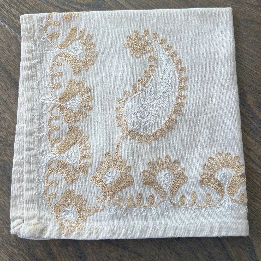 Vintage Aghabani Embroidered Orientalist Cotton Silk Tablecloth + 10 Napkins